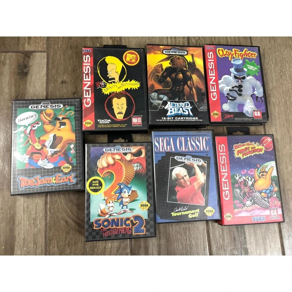 Sega Genesis‎ Game Lot of 7 Sonic 2 ToeJam & Earl Beavis Butt-Head Altered Beast
